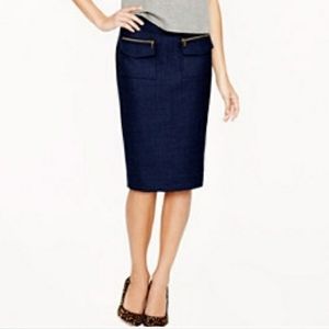 NWT J. Crew Navy Wool Pencil Skirt With Zip Pocket